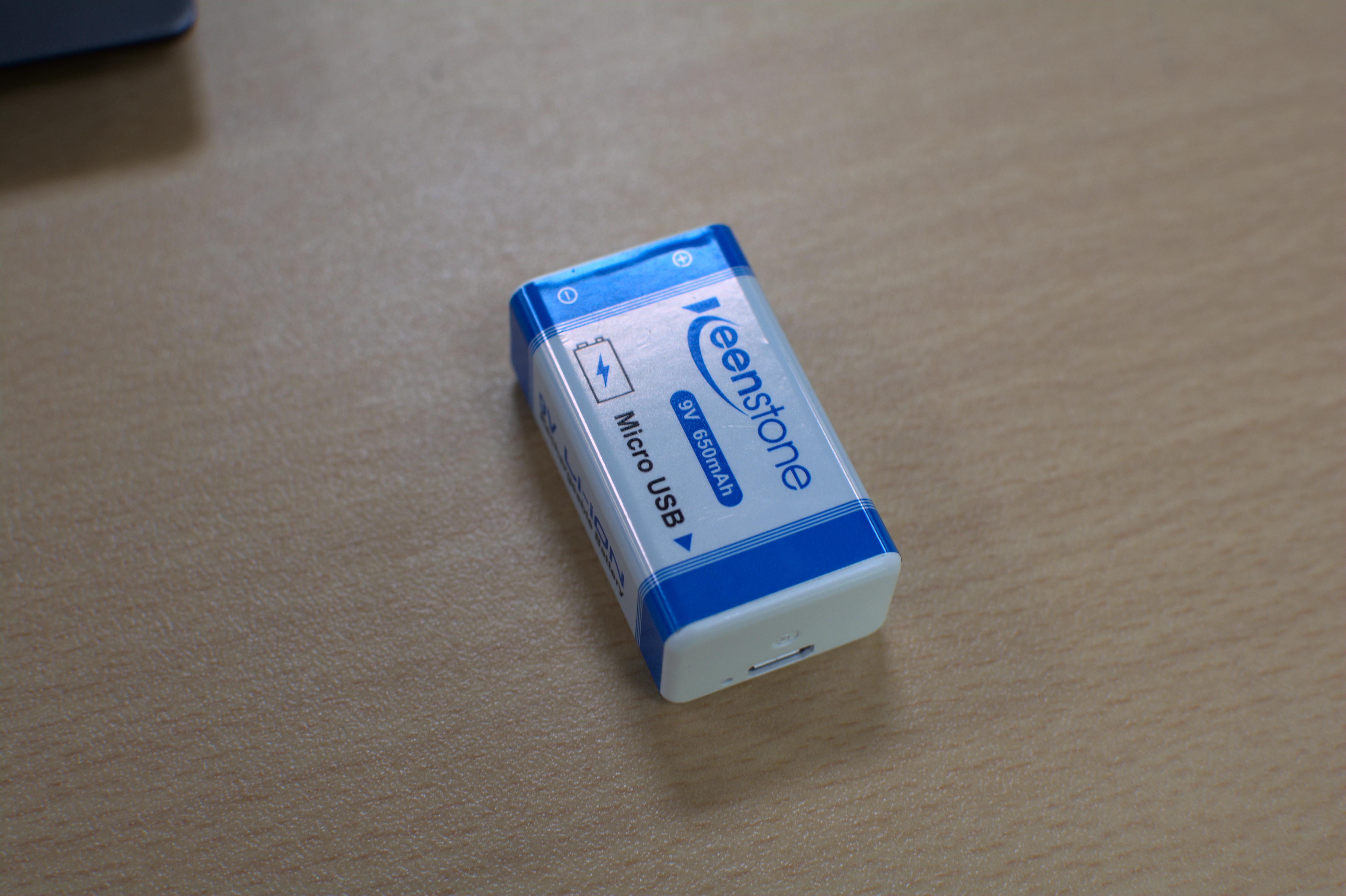 A picture of the rechargeable 9 volts battery that we are using.